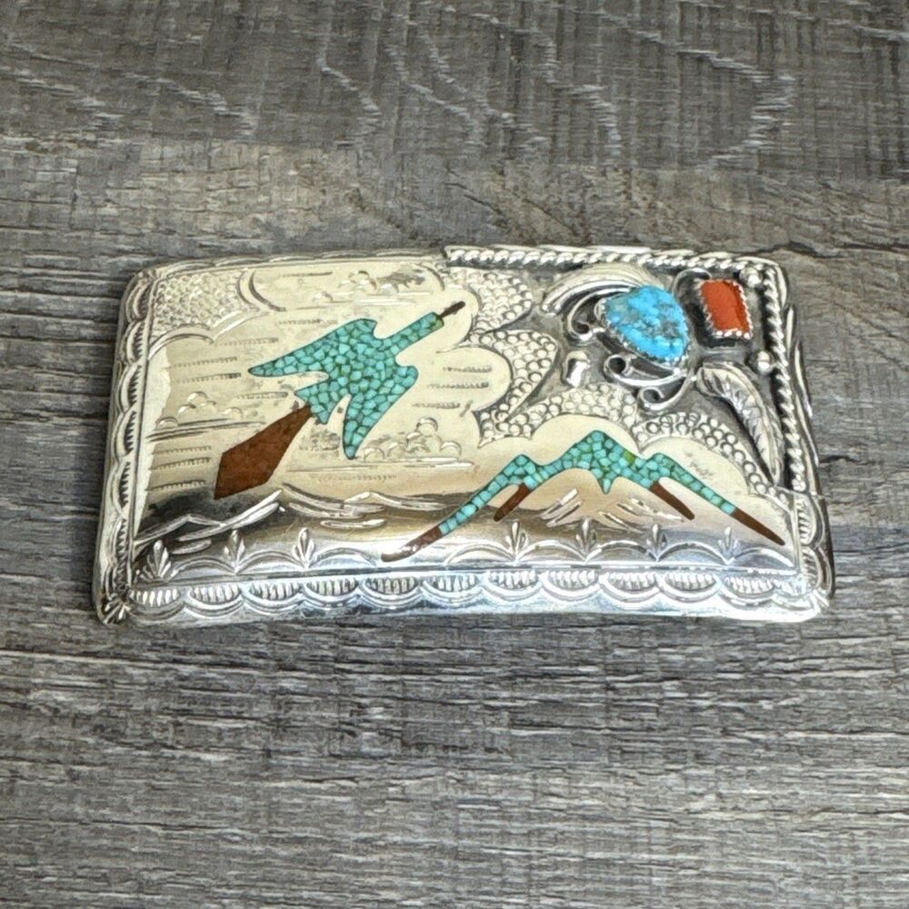 Navajo Zuni Old Pawn Turquoise Sterling Silver Peyote Bird Turquoise Belt Buckle